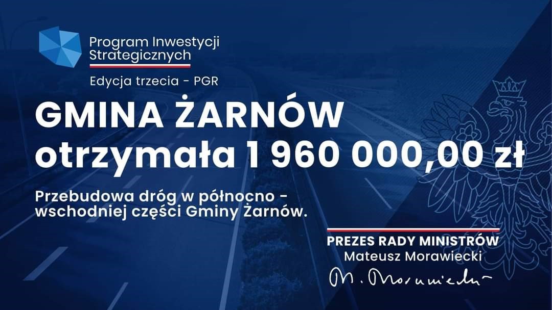 Gmina Żarnów otrzymała 1 960 000 zł
