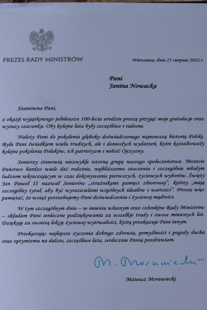 List gratulacyjny Premiera Mateusza Morawieckiego